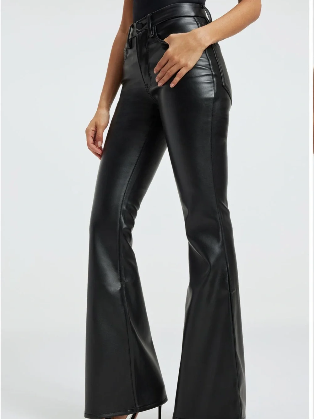 Good American Good Legs Faux Leather Flare Pants